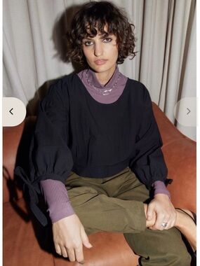 Eve Gravel Ellie Top Black Puff Sleeve